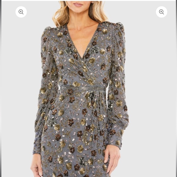 NWT | Mac Duggal 5571 Coal Long Sleeve V Neck Midi Dress
Size 4 - Picture 3 of 13